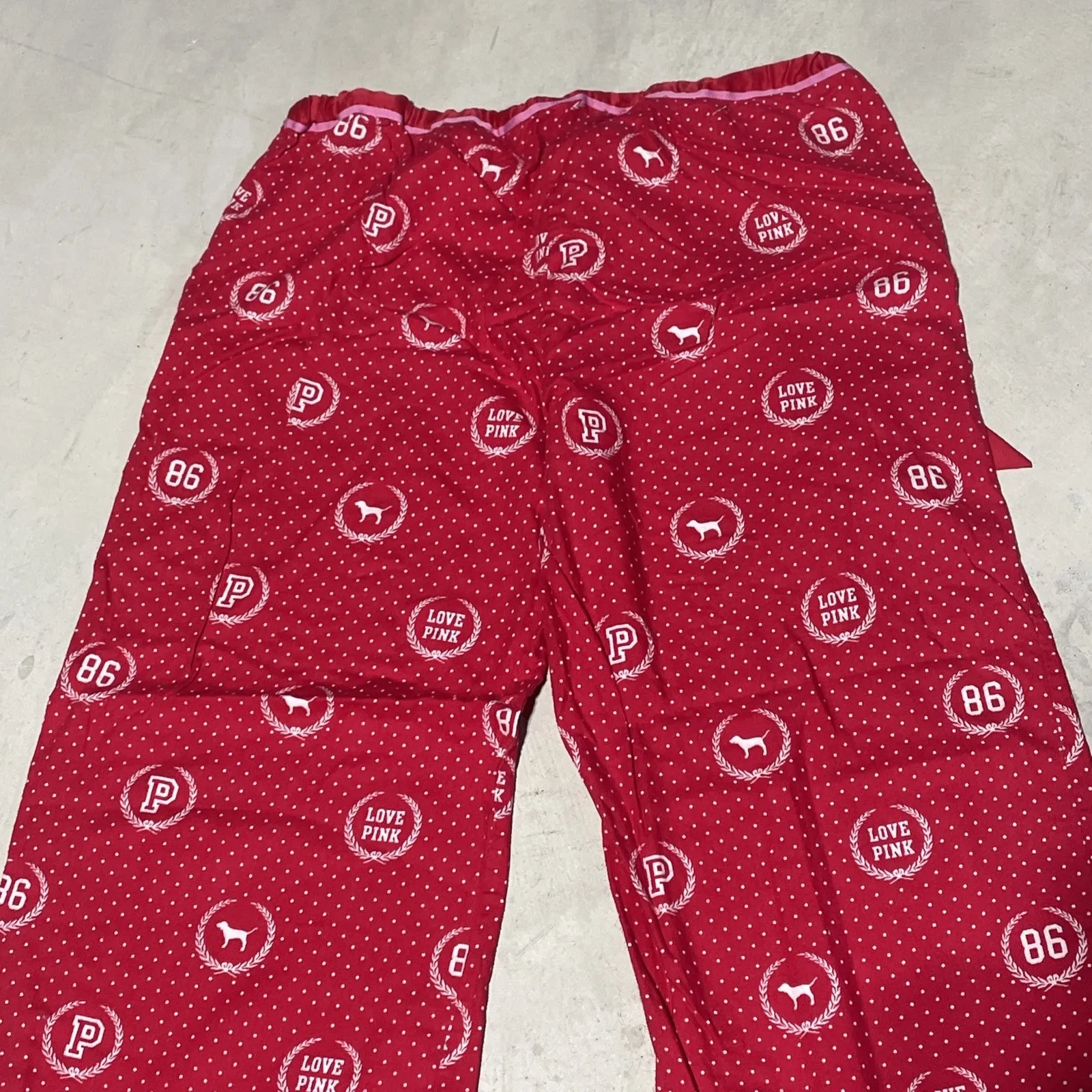 VINTAGE '07 Victoria's Secret PINK VS Women Red Pajama Lounge Flare Pants L - Image 10
