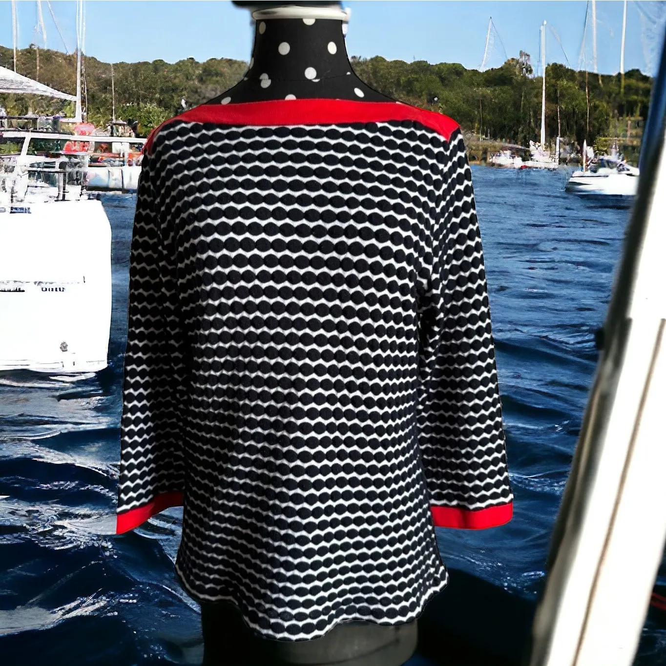 Ruby Rd. Womens Top Sz M Blue‎ White Orange Red Nautical Look Knit Blue Size M - Image 3