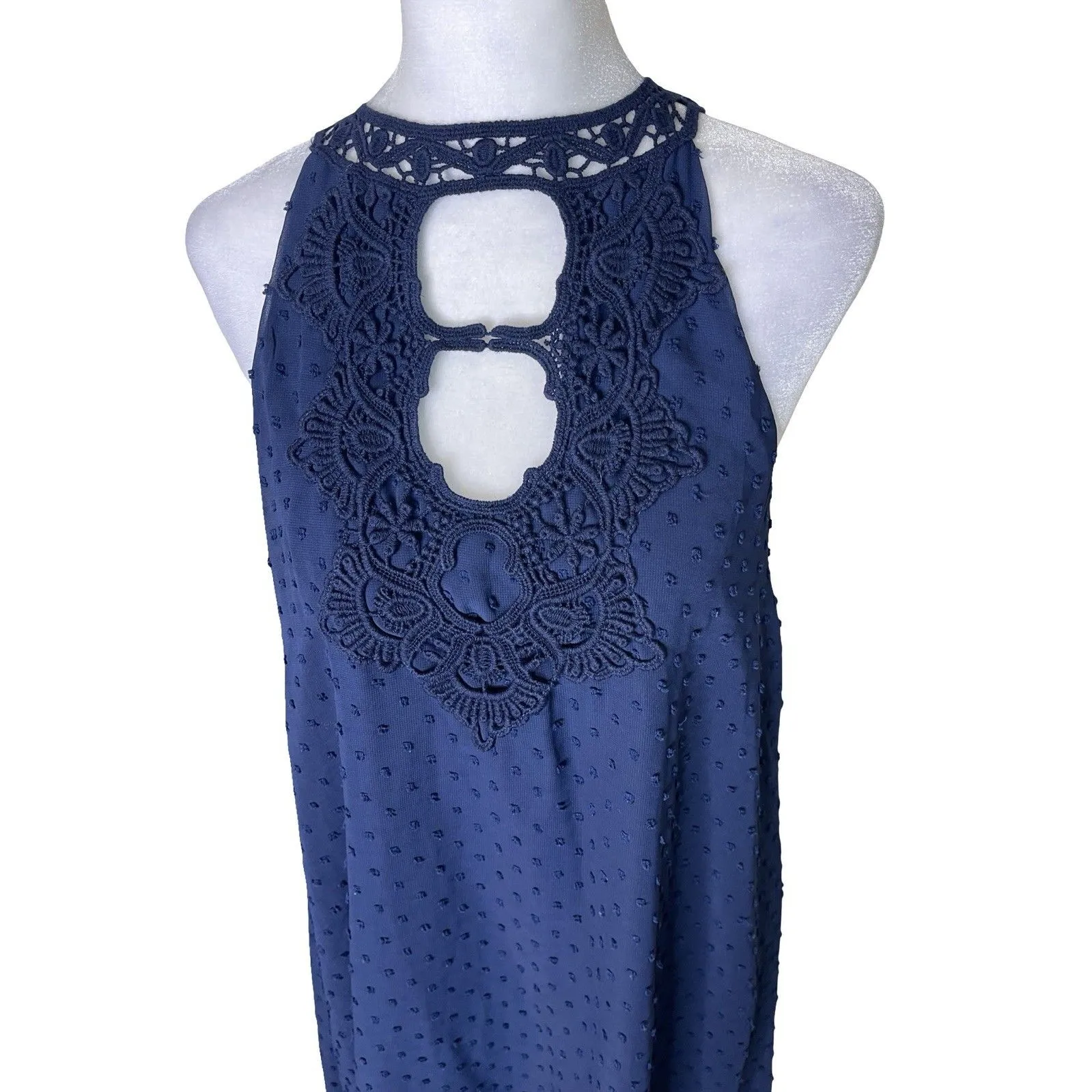 Jun & Ivy A-Line Dress Womens Extra Small Blue Blue Swiss Dots Sleeveless Lined - Image 2