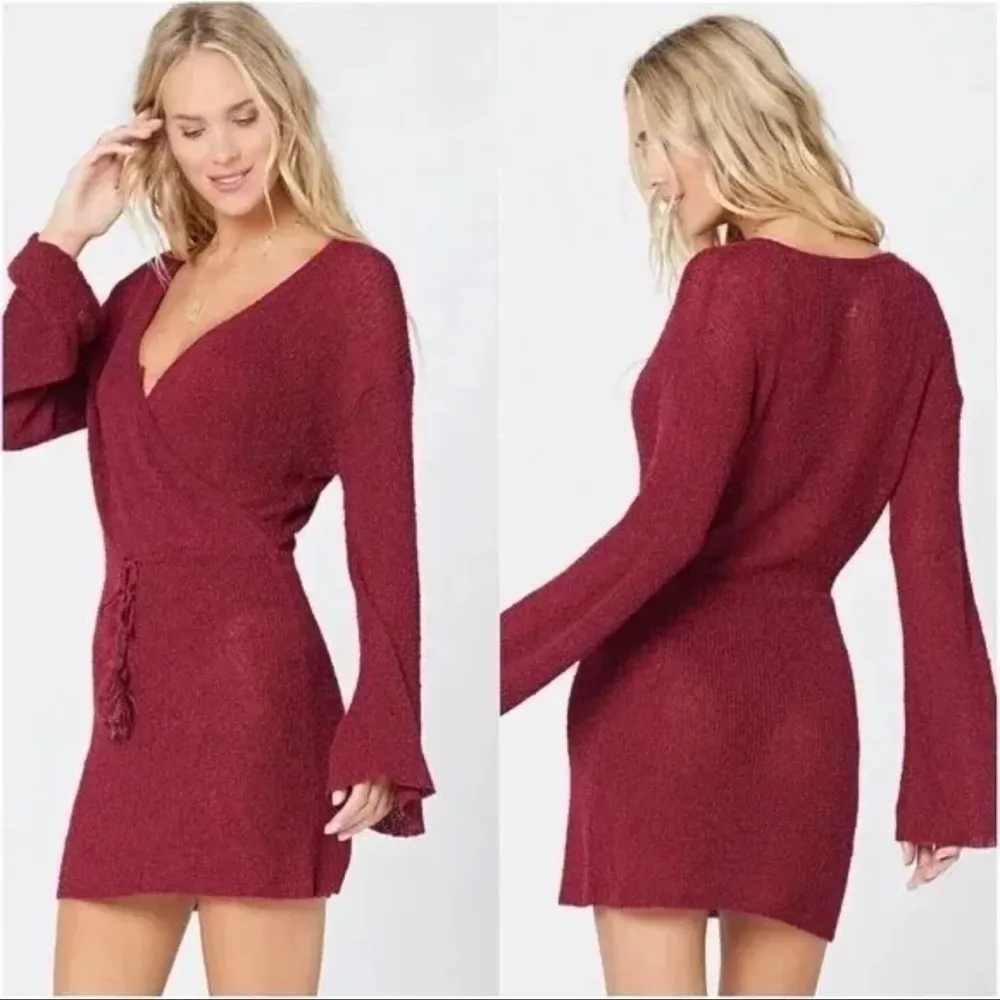 L*SPACE Topanga Knit Sweater Cover-Up Dress Cabernet - Image 2