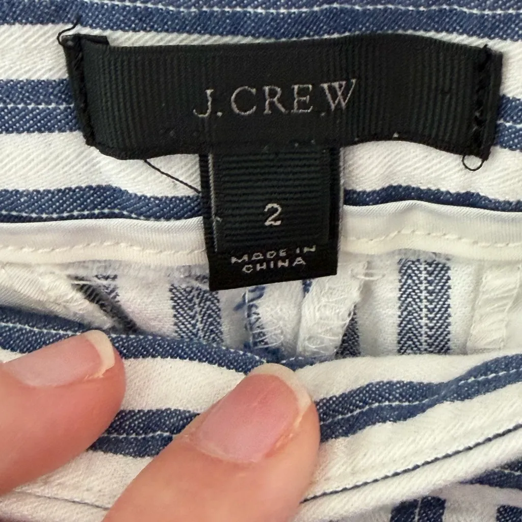 J. Crew Navy and White Striped pleated front size 2 capris - Image 4