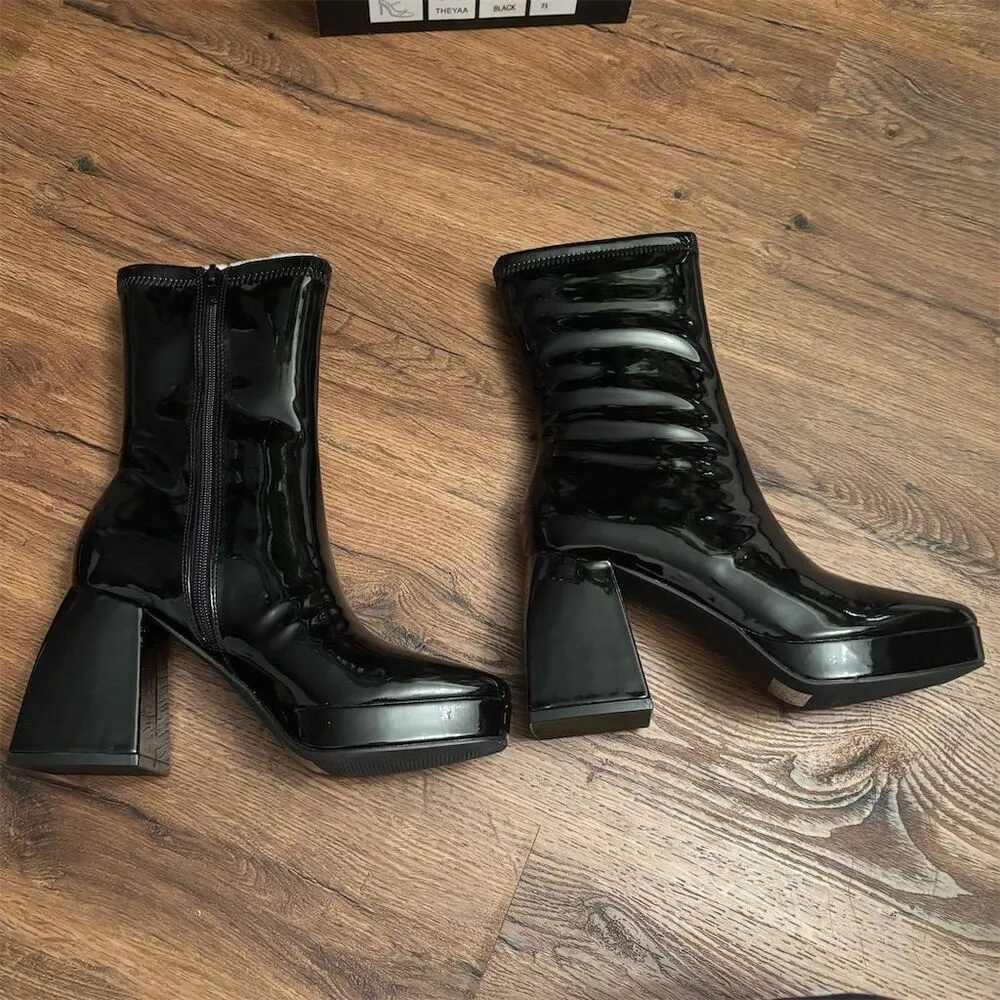 Lulus Women's Black Platform Boots Size 6 Casual Block Heel Edmen - Image 9