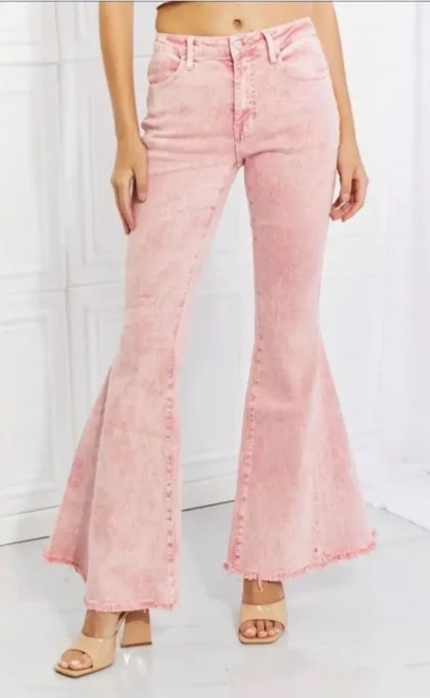 NEW Color Theory Flip Side Fray Hem Pink Bell Bottom Jeans Medium Size undefined - Image 1