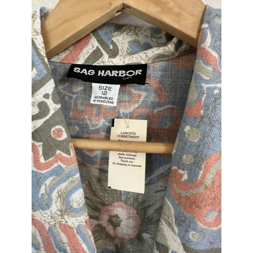 SAG HARBOR LINEN BLEND MULTI COLOR FLORAL Blazer/Jacket 12 Art Deco Art To Wear - Image 3