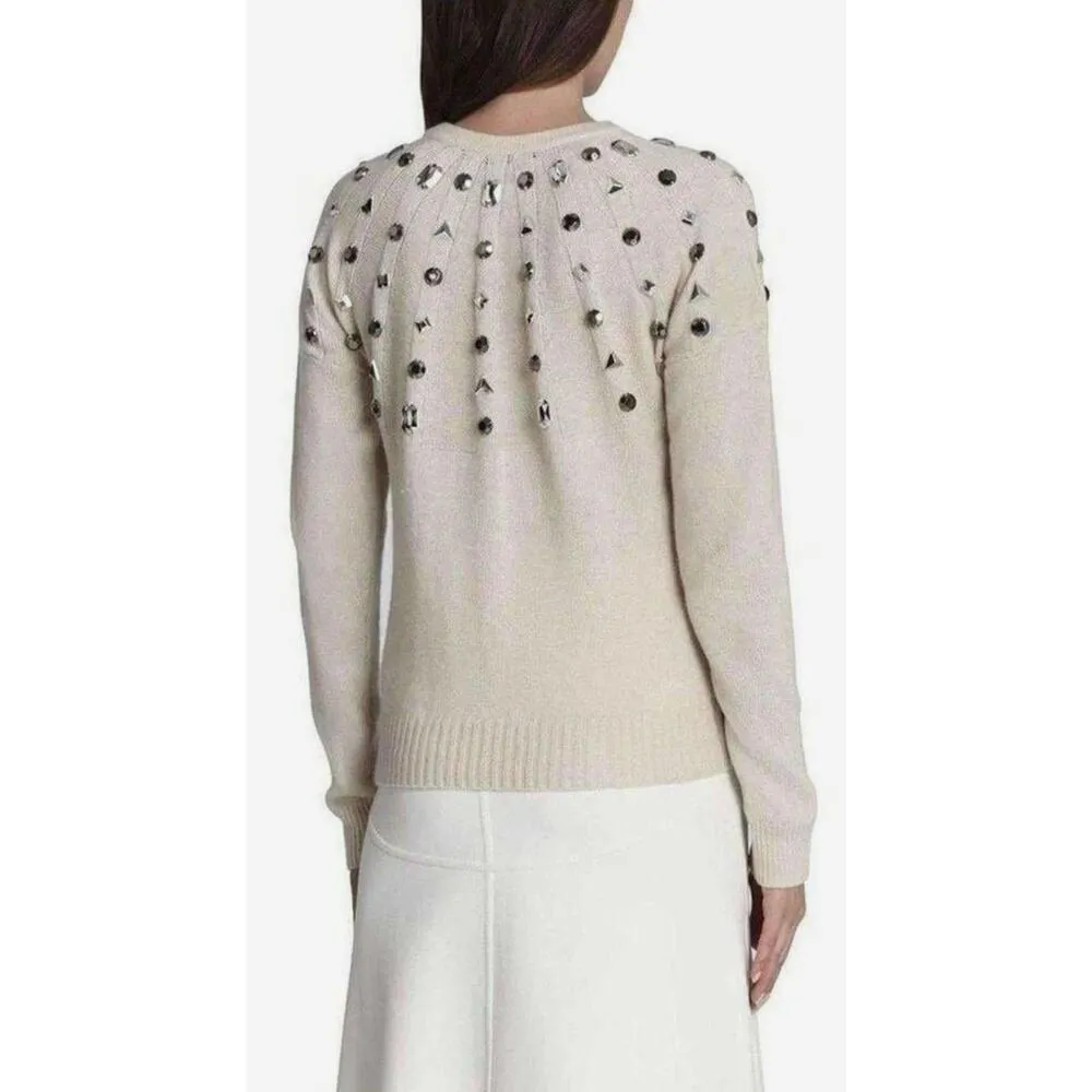 BCBGMaxAzria Runway Miri Beaded Cashmere Blend Pullover French Cream Size Medium - Image 2