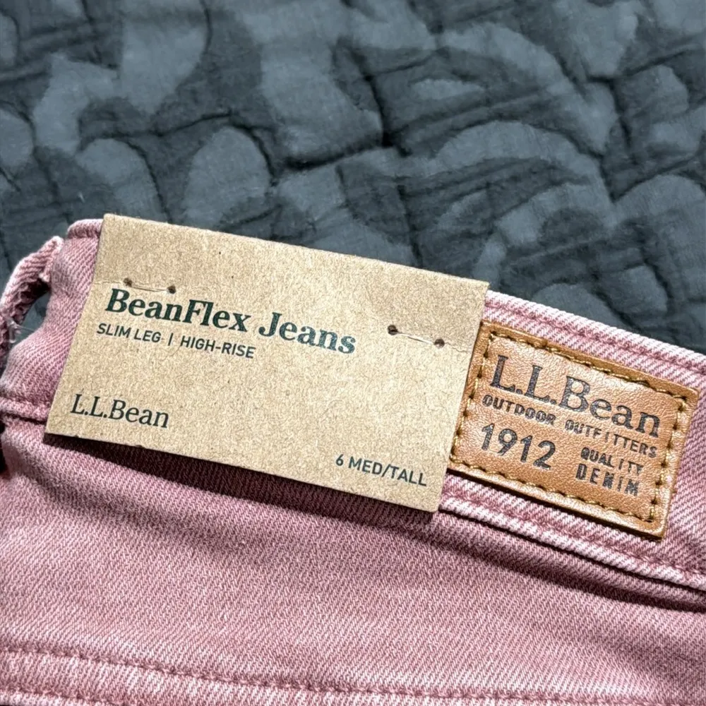 L.L. BEAN women’s 6 med/tall BeanFlex slim leg high rise jeans rose shadow new Pink - Image 4