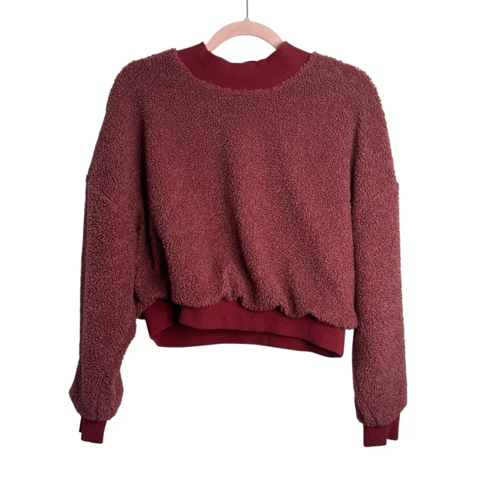 Fabletics Malia Polar Fleece Pullover Dark Rouge Sweatshirt - Image 2