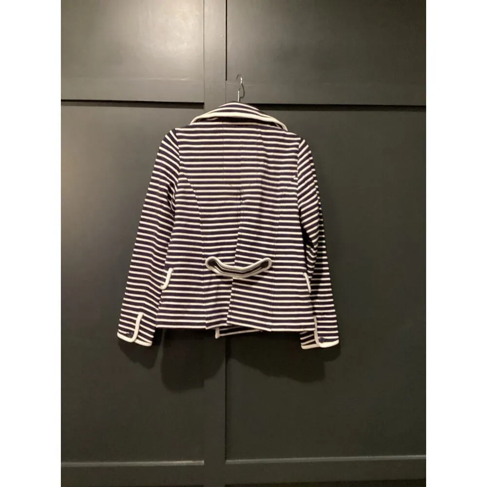 Anthropologie Striped Blazer Nautical Blue and White Double Breasted Jacket S - Image 12