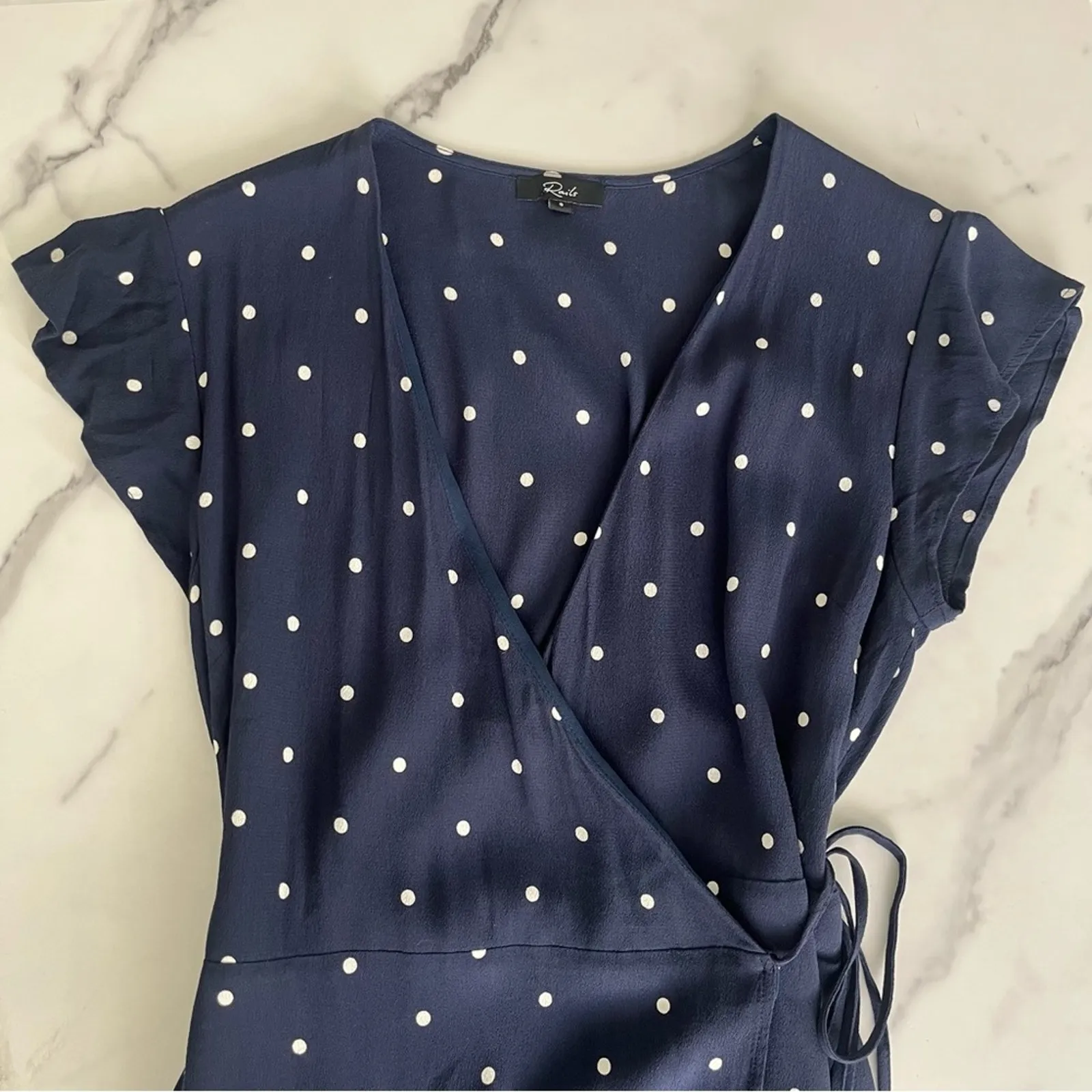 Rails Brenna mini dress Polka dot navy cottage core fit and flare Sz Small - Image 7
