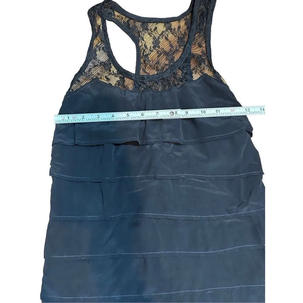 Bailey 44 womens black tiered silk top with lace trim sz S 90s - Image 6