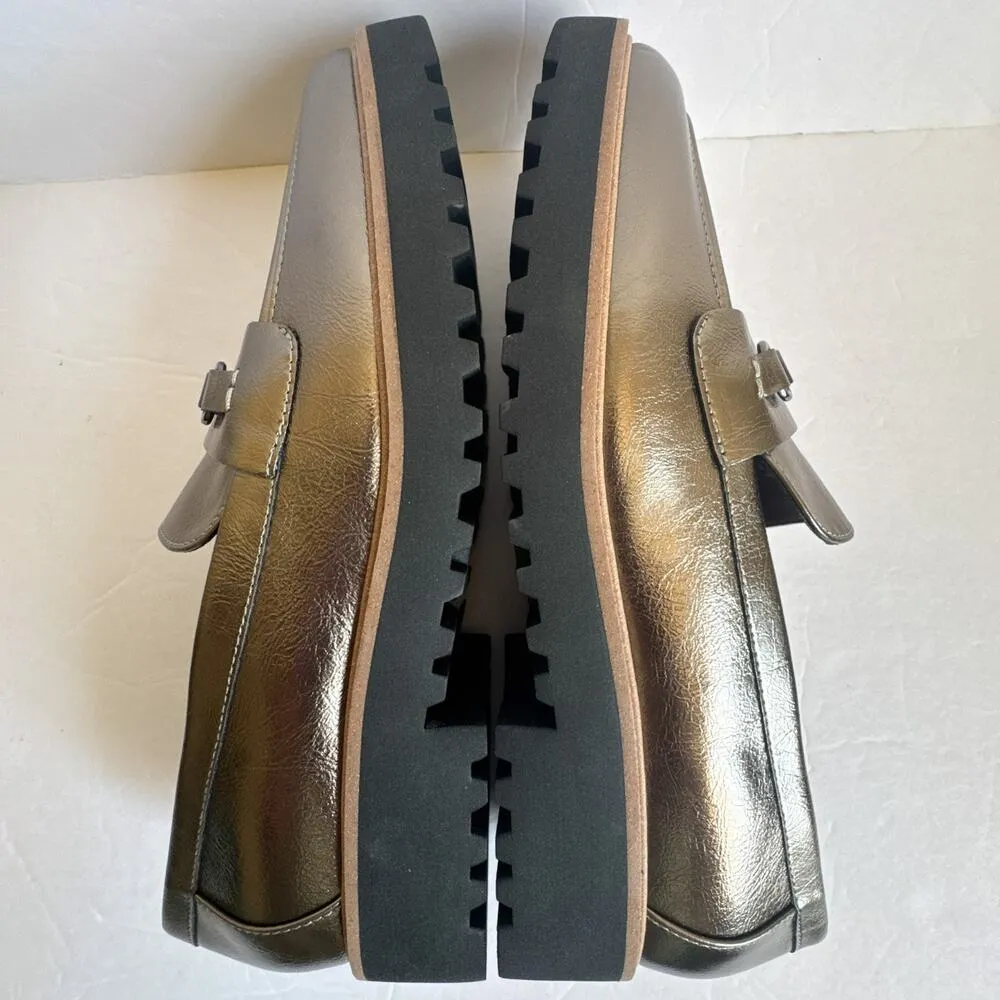 Franco Sarto Colette Metallic Pewter Loafers 8M Lug Sole Bit Slip-On Shoes Women - Image 6