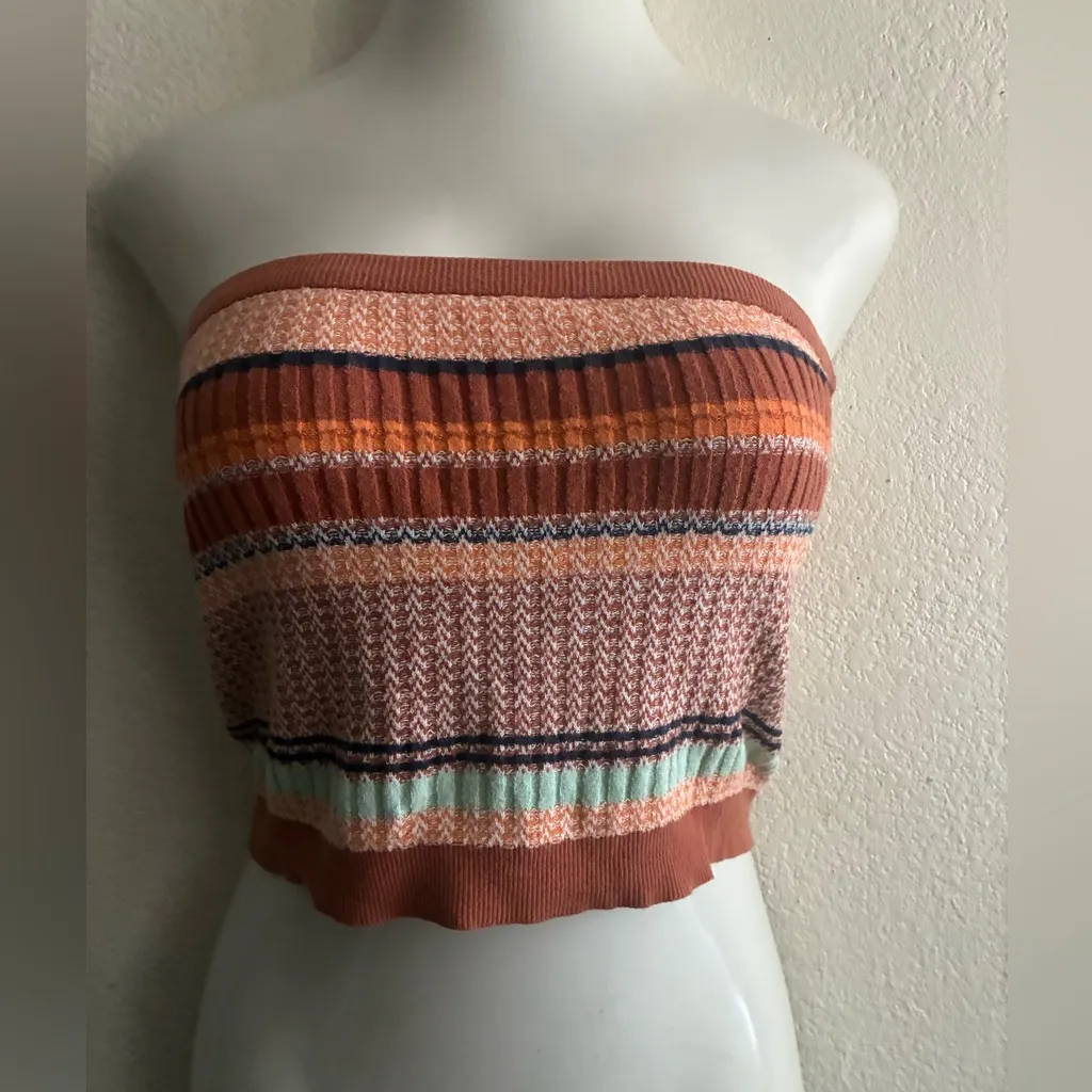 Aerie Rust Multicolor Knit Striped Tube Top M - Image 2
