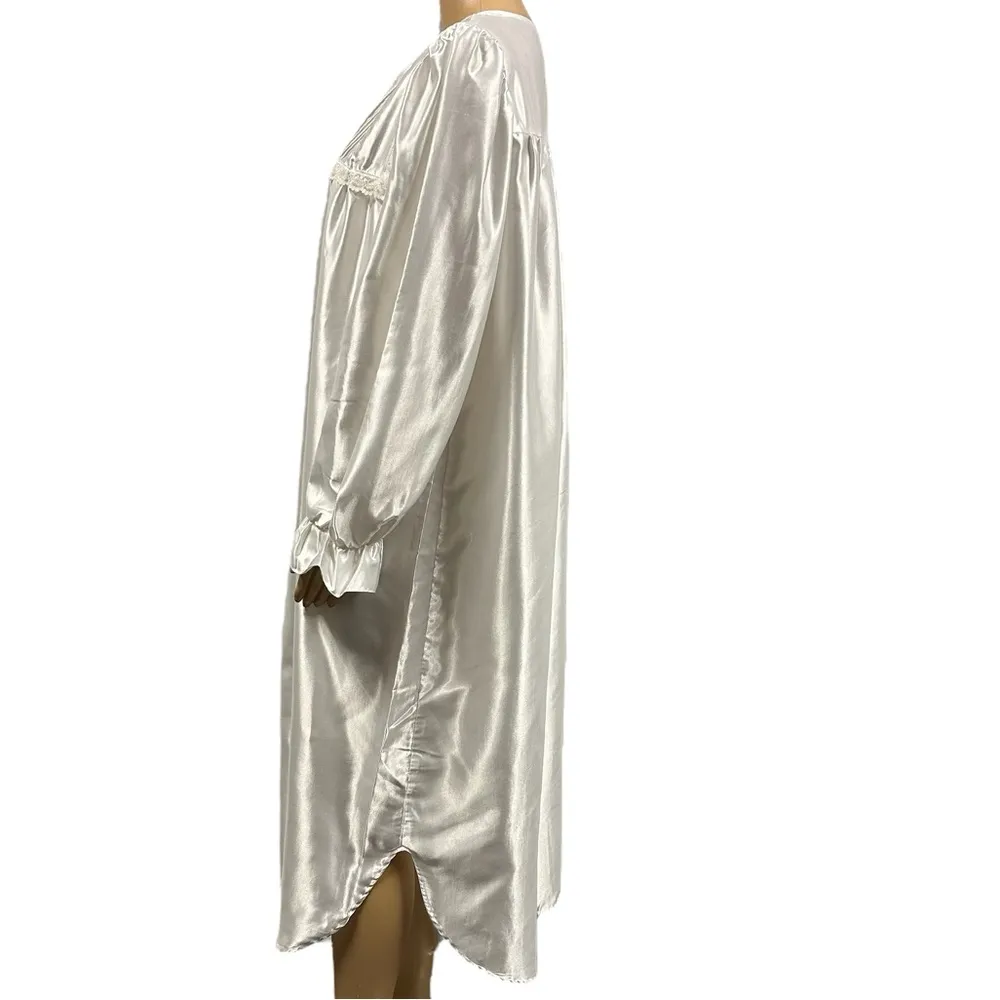 Aria White Satin Long Soft Lined Embroidered Modest House Dress Womens Medium - Image 3