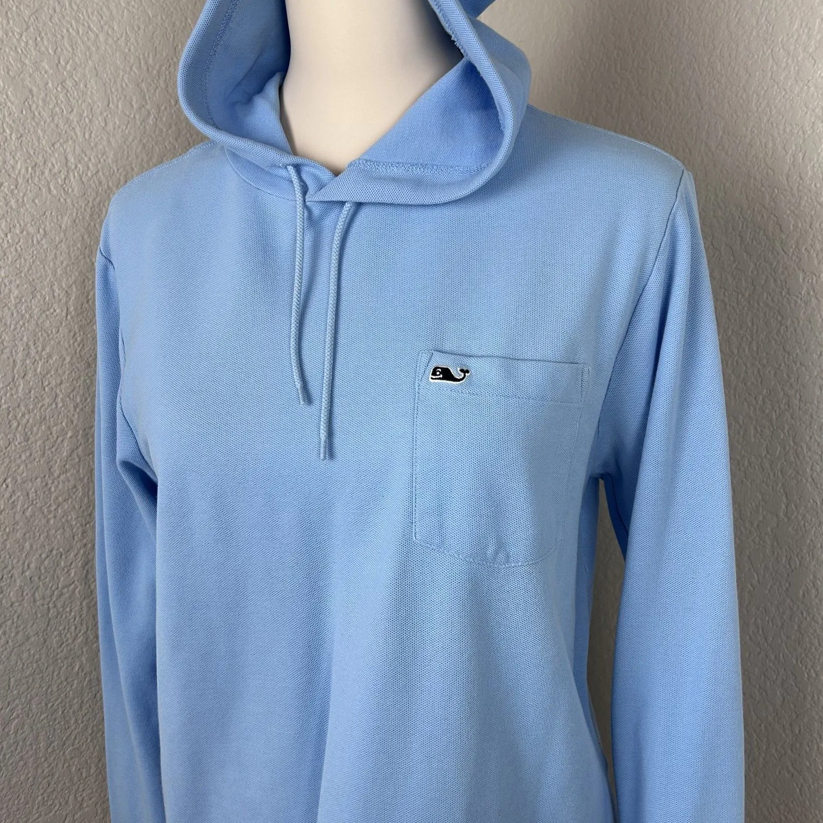 Vineyard Vines Mens Pique Pima Cotton Long Sleeve Hooded Top Blue Pullover S - Image 2
