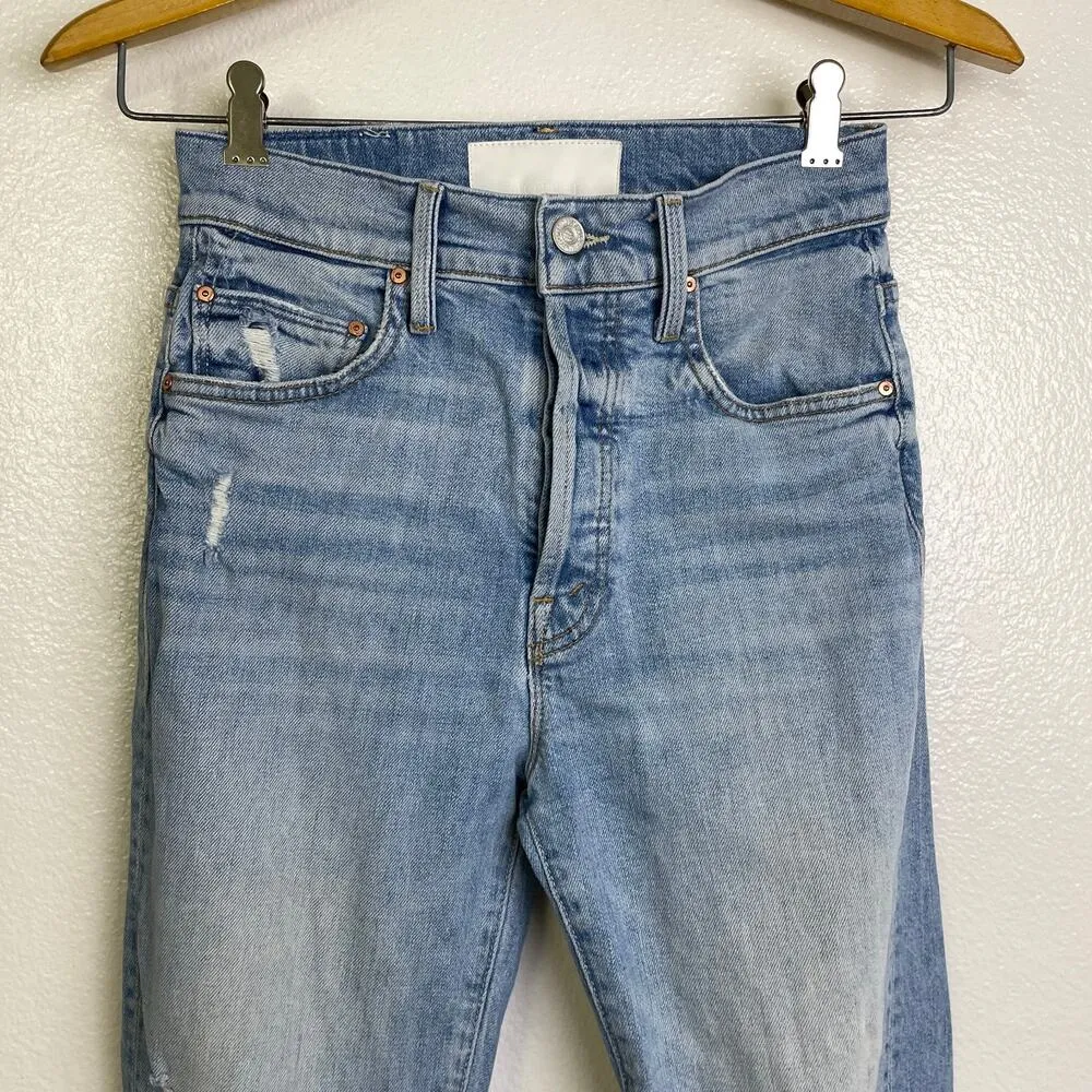 Mother High Waisted Hiker Hover Jeans Womens Size 25 On My Knees Destroyed 28" Blue - Image 3