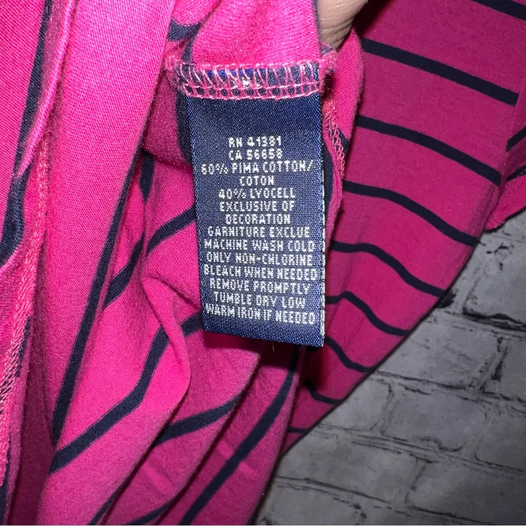 Ralph Lauren Y2K Pink and Navy Striped Short Sleeve Scoop Neck‎ Top Size Small - Image 5