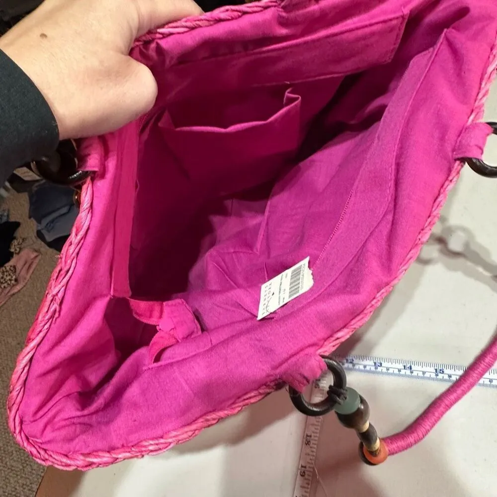 NWT Barney’s NY‎ Pink Straw Beaded Handle Tote Bag - Image 5