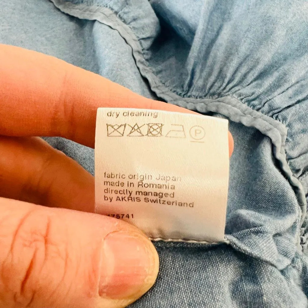 Akris Punto Blue Chambray Belted Collared 3/4 Sleeve Cotton Shirt Dress Size 8 - Image 13