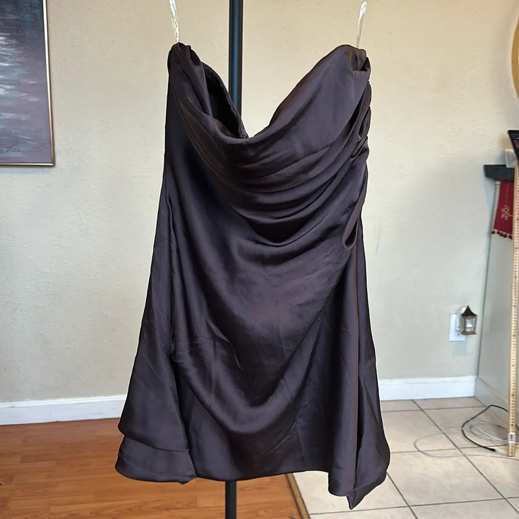HOUSE OF CB 'Jasmine' Chocolate Draped Strapless Corset Dress NWOT size L - Image 5