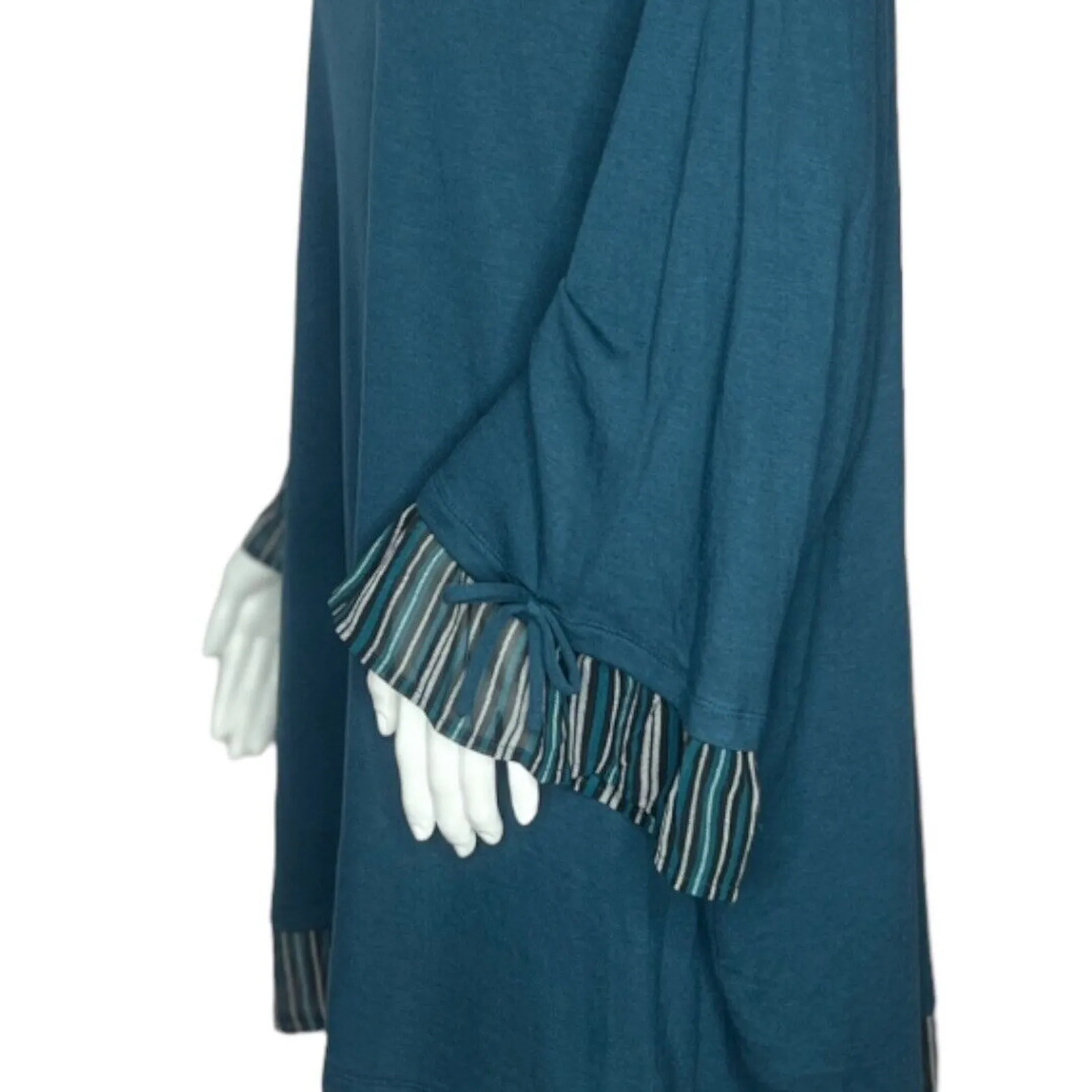 Catherines Shirt Women 4X Teal Blue White Solid Stripe Blouse Jersey Knit Casual - Image 6