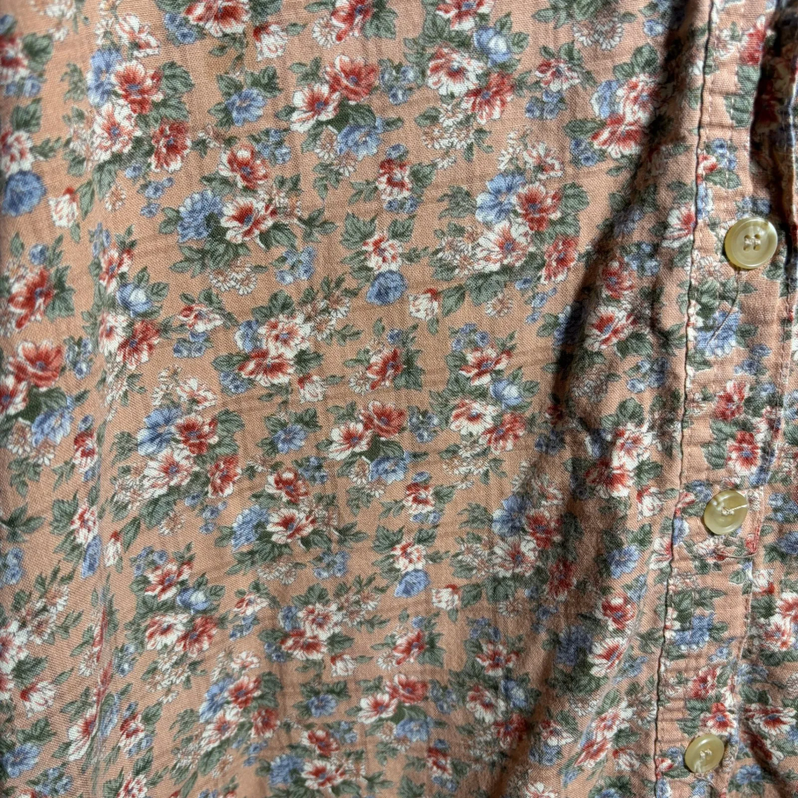 VTG Peach Disty Floral Button Up Tunic Shirt Dress Pockets XL Cottage Prairie Tan - Image 4