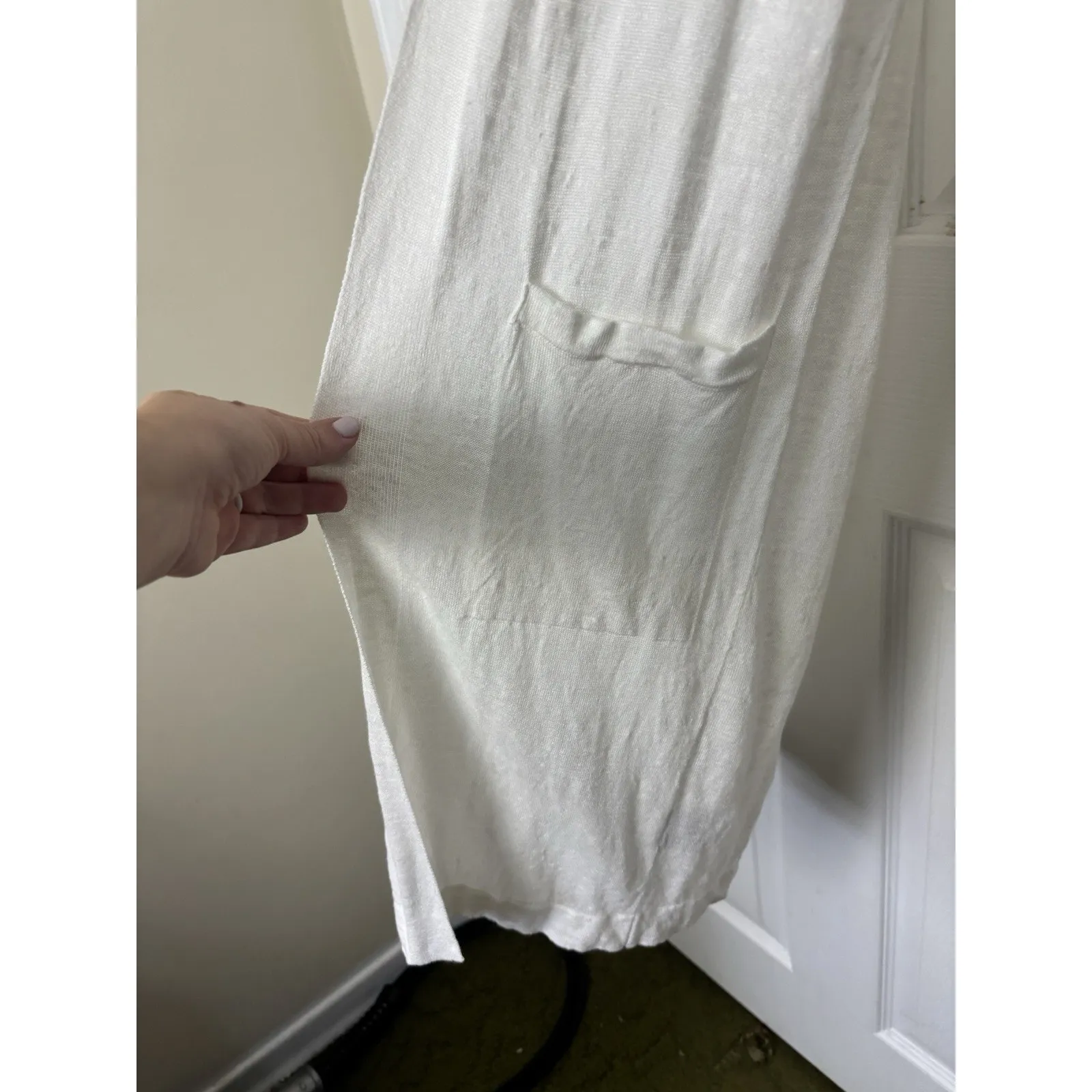 Uni Qlo Linen Blend Cream Open Front Duster Long Line Cardigan Size Small Bridal - Image 4