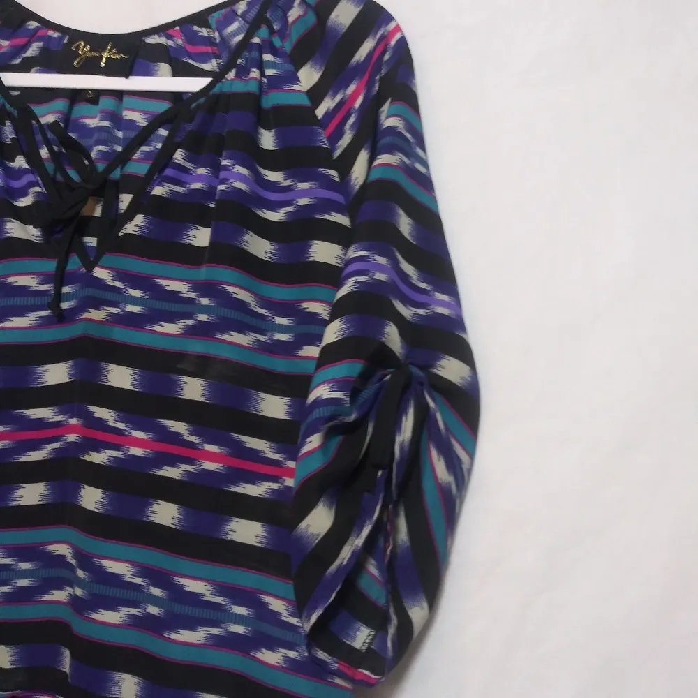 YUMI KIM Blue Western Aztec Print Lightweight Dress 3/4 Sleeve Size Small - Image 3