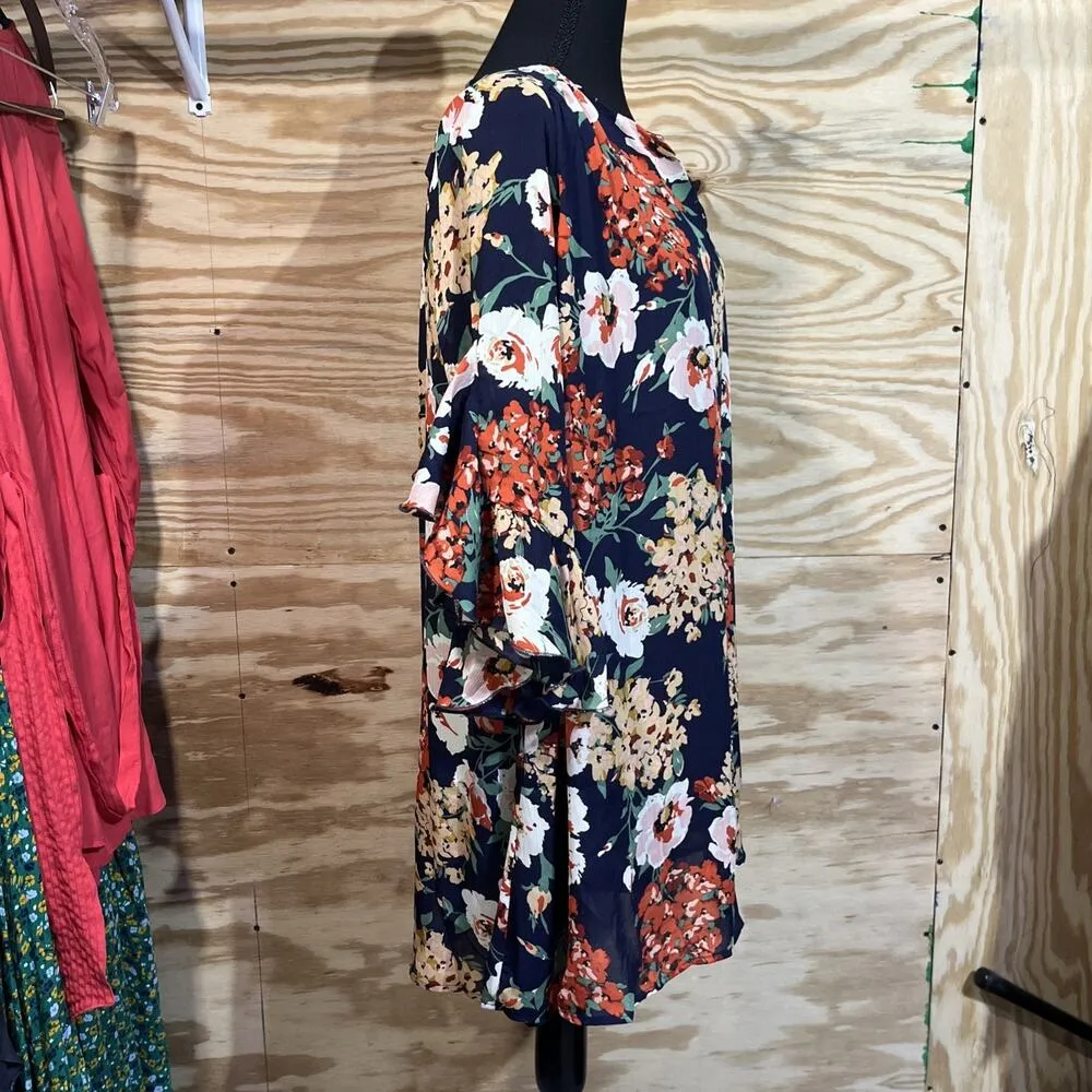 Umgee Babydoll Mini Dress Sz M Floral V Neck Bell Sleeves Festival Boho - Image 5