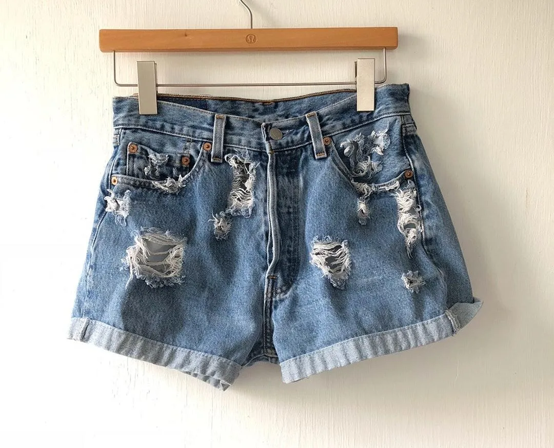 Levi’s Vintage High Waisted Distressed Ripped Shorts - Image 3