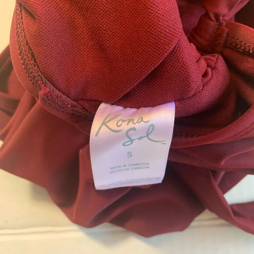 Kona Sol Burgundy Women's Macrame Medium Coverage One Piece Swimsuit Size S - Image 5