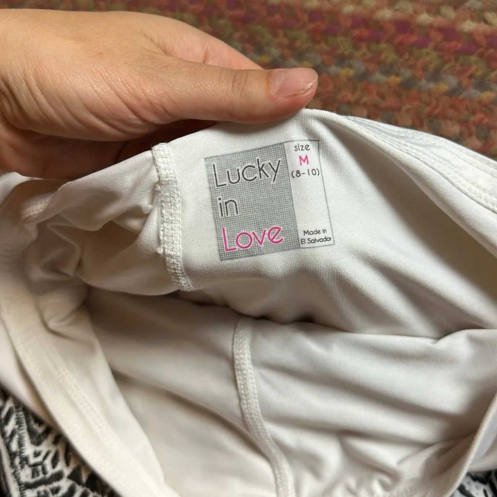 LUCKY IN LOVE LAYERED MINI SKORT SKIRT GOLF TENNIS ATHLETIC PICKLEBALL FLARE White Size M - Image 3