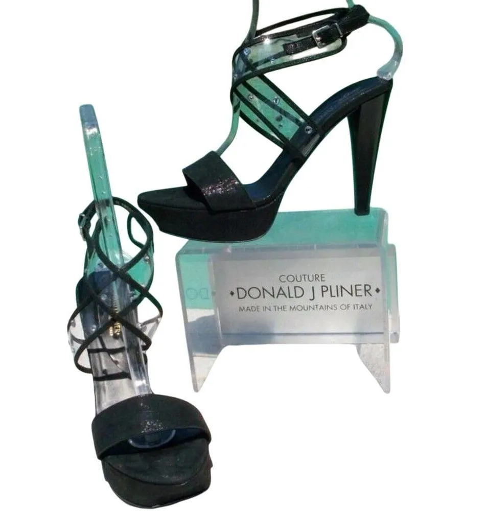 Donald Pliner Black Metallic Leather Platform Shoe Swarovski Crystals NWT $395 Size 8.5 - Image 3