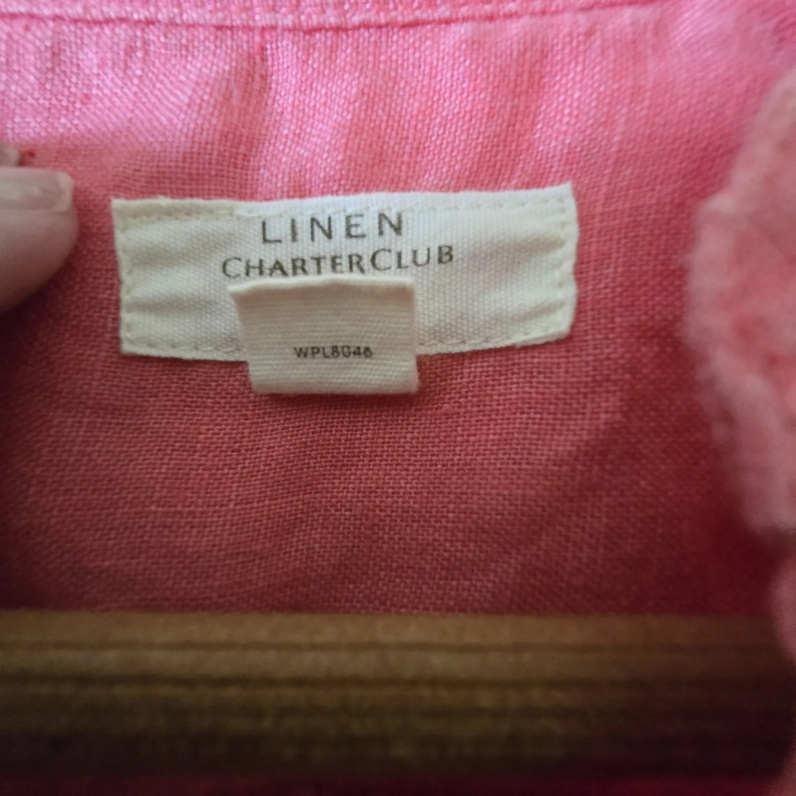 Charter Club Luxury Linen Pink Top Embroidered Beaded Button‎ Up Women's Small - Image 4