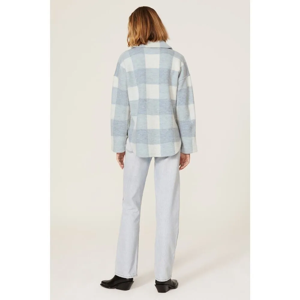 Madewell Blue Plaid Buffalo Check Boiled Wool Half Zip Pullover Size XS - Image 3