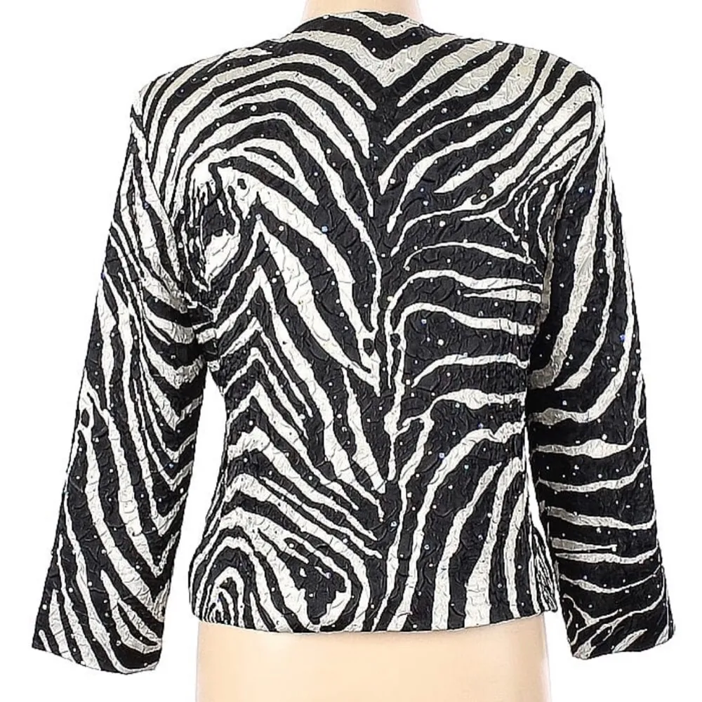 Vintage 80s  Zebra Animal Print Blazer Striped Iridescent Sequins sz10 - Image 2