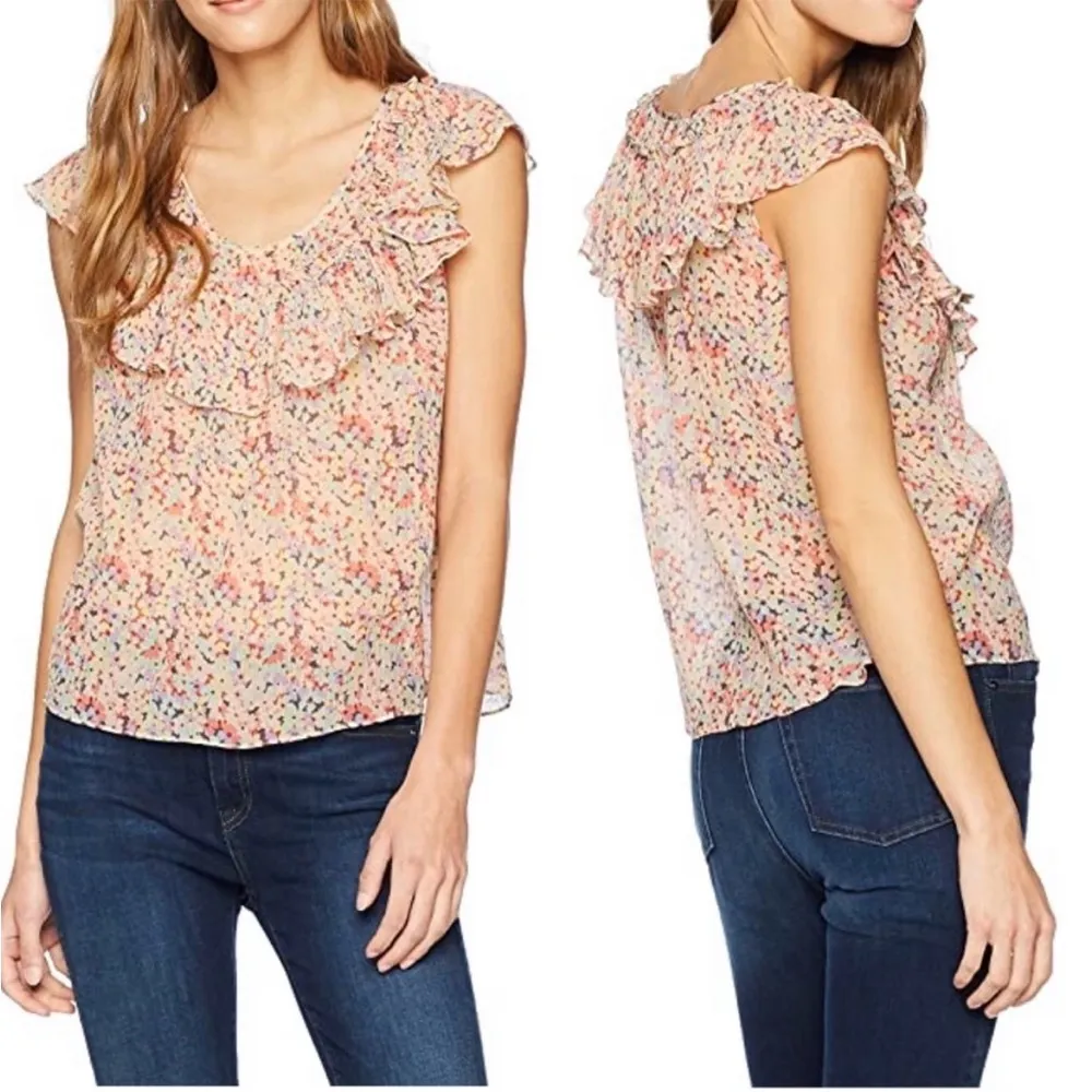 Rebecca Taylor Margo Ruffle Top Sz 10 Silk Blend Pink Printed - Image 13