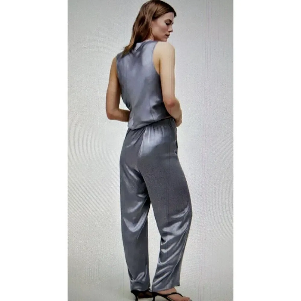 Madewell Straight Leg Full Length Pants in Satin Dusk Grey Size XXS (#2) - Image 4