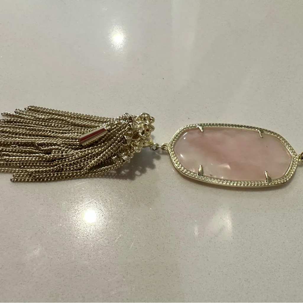 Kendra Scott Rayne Long Pink Quartz and Gold Tassel Necklace - Image 5