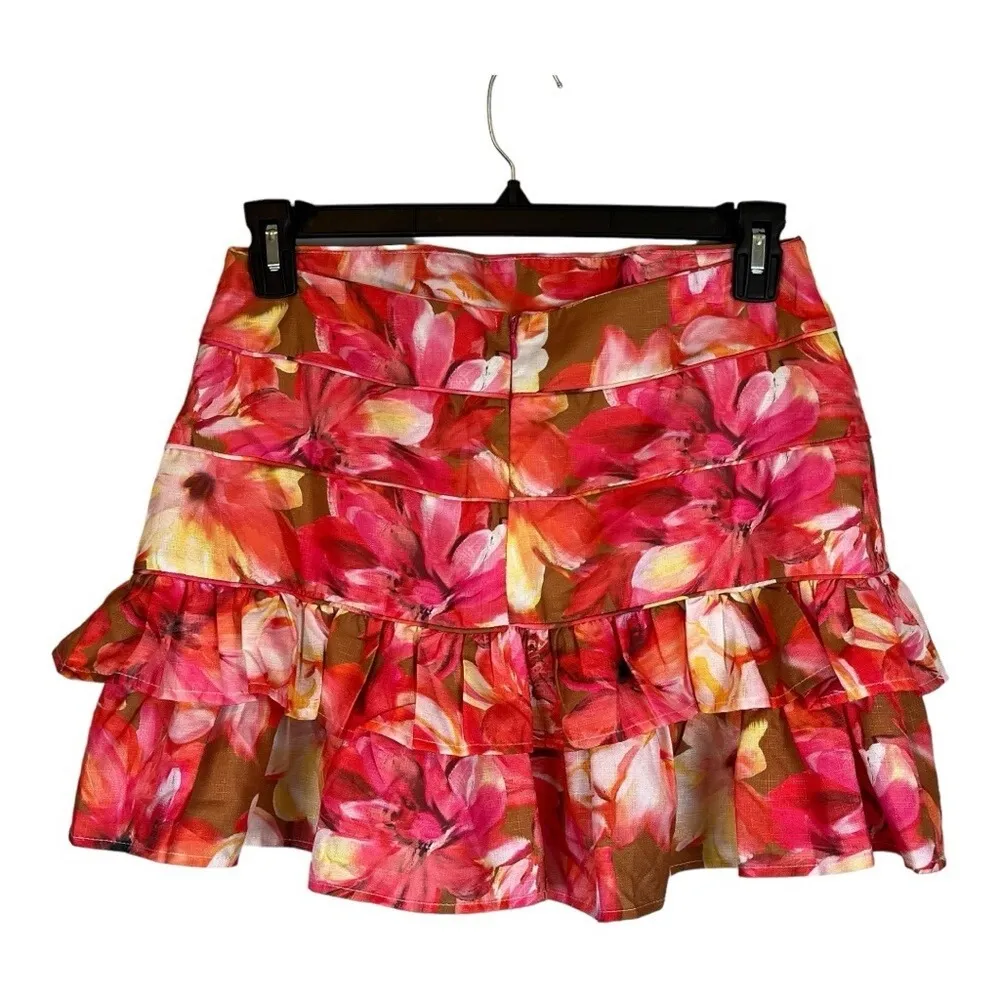 L'ATISTE‎ by Amy Floral Ruffle Mini Skirt Pink Yellow Women Size Large NWT - Image 3