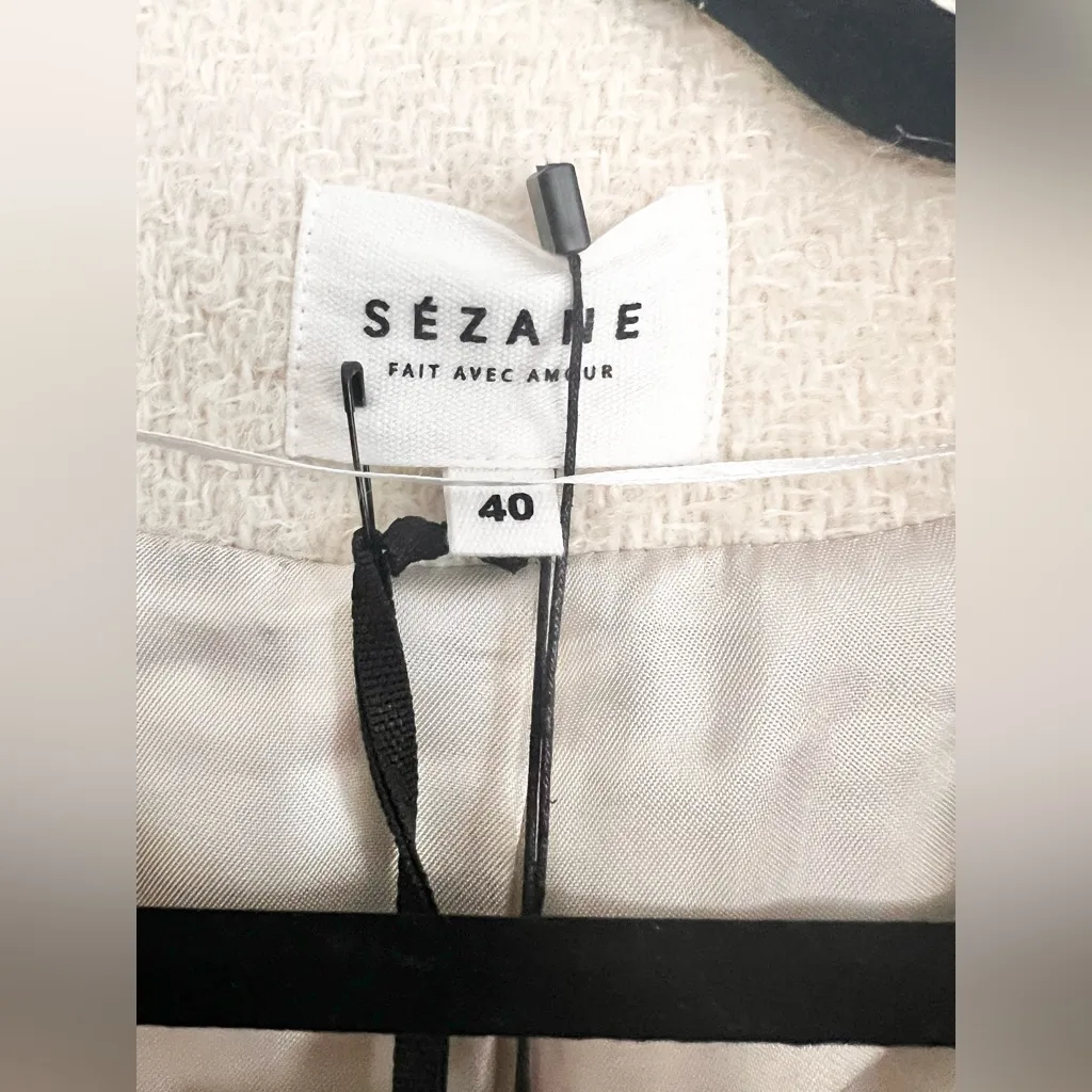 Rare NWT  Sezane Mike Coat Wrap Cardigan Sweater Black Cream Size 40 - Image 7