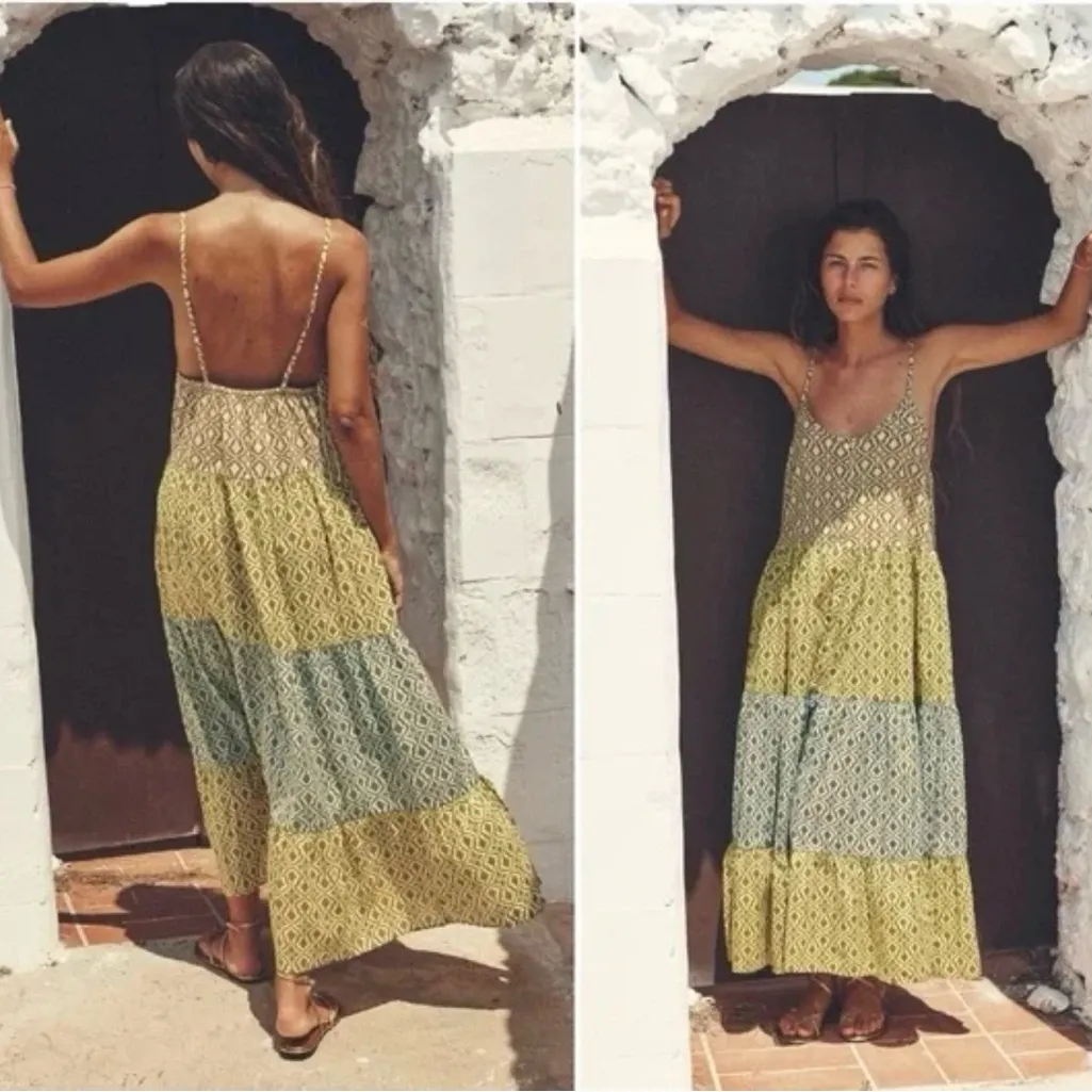 ZARA Multicolor Patchwork Sleeveless Lightweight Cotton Midi Dress‎ Size Medium - Image 2