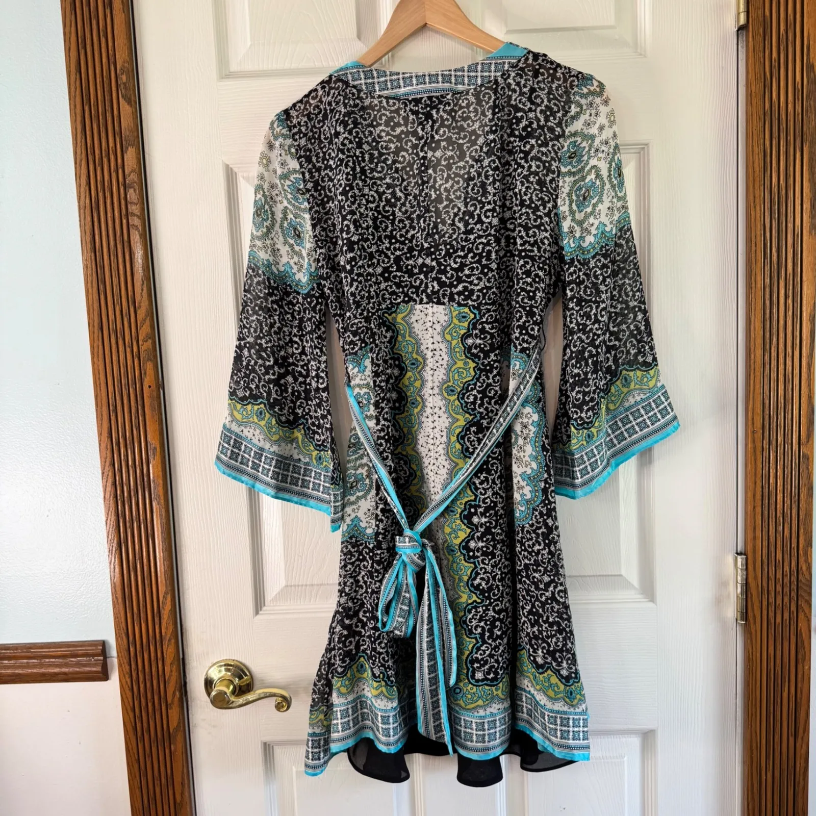 INC International‎ Concepts Kimono Dress Paisley Print Sheer Bell Sleeve 6 Black - Image 6