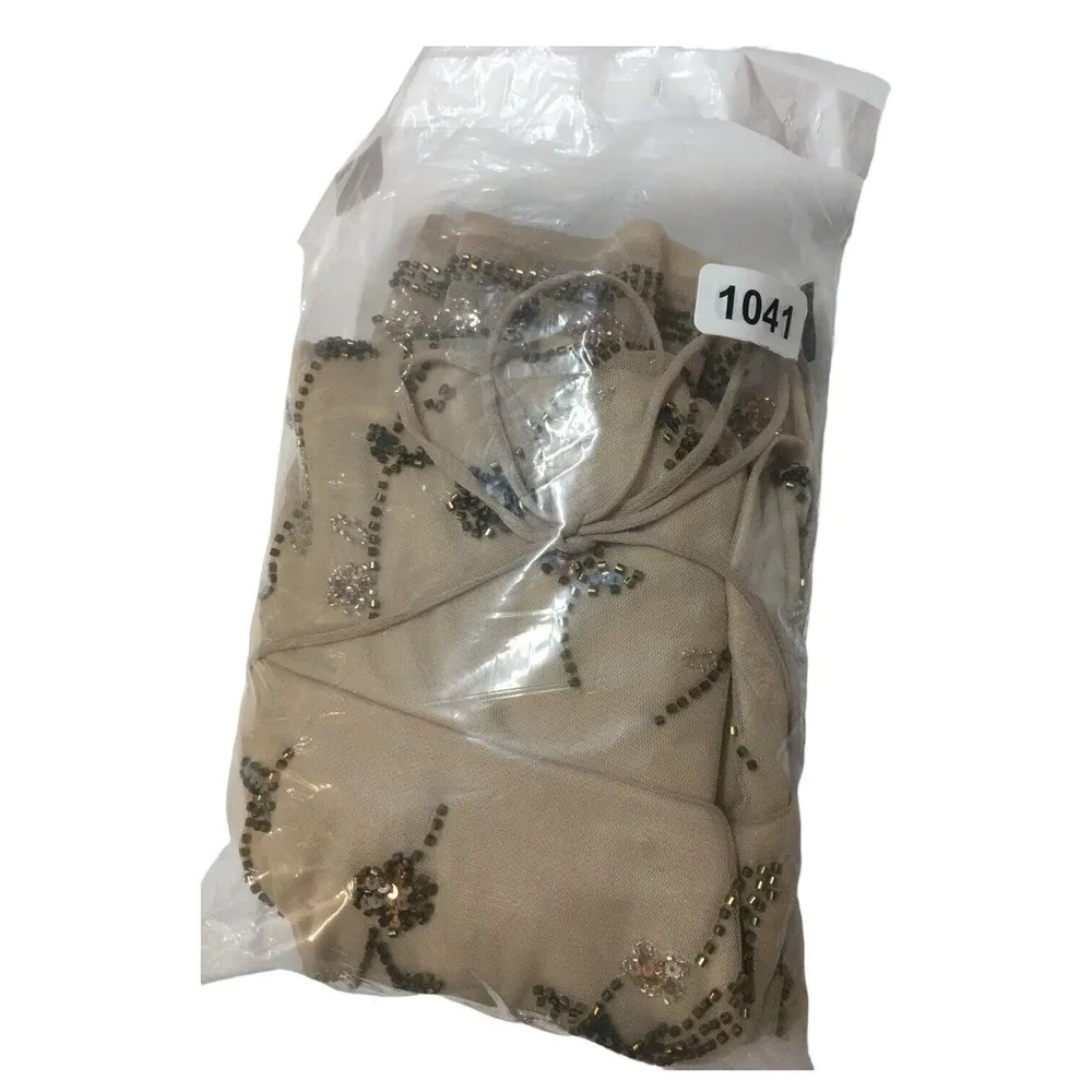 Altar’d State Dress Womens L Analia Beaded Spaghetti Strap Cocktail Club Nude - Image 15