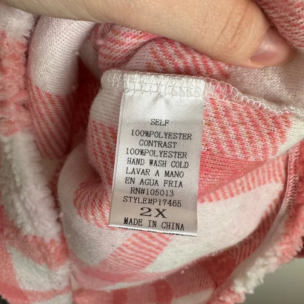 Andree By Unit Sherpa Pullover Sz 2X Pink Plaid Button Up Comfy Cozy‎ Oversized - Image 9