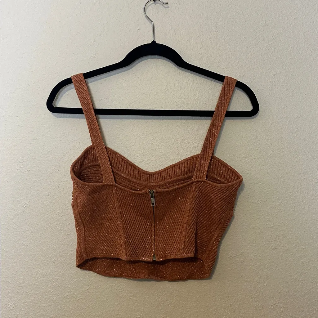 Retrofete Geneva Ribbed Knit Sleeveless‎ Bustier Corset Crop Top Size Medium Brown - Image 10