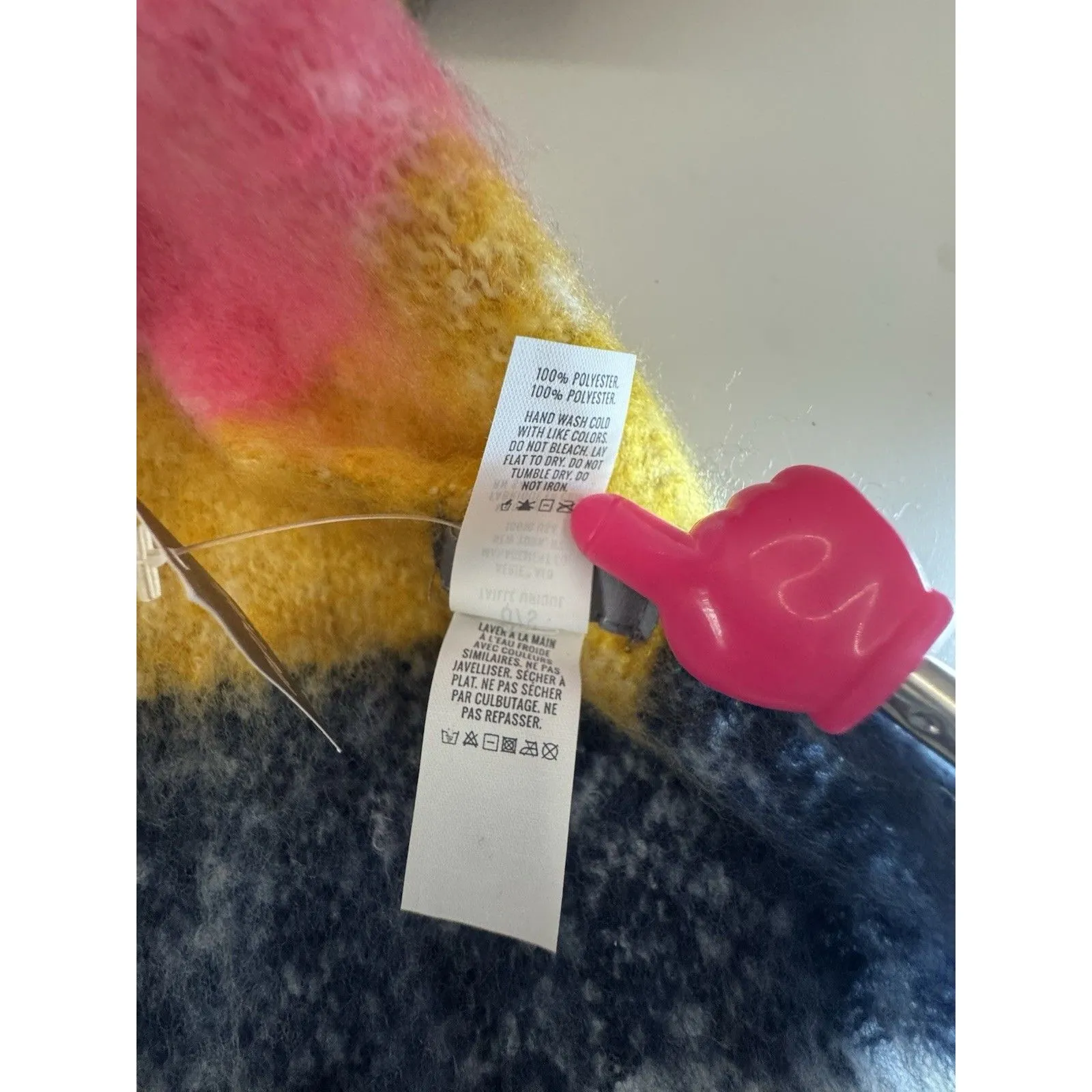 Aerie Scarf Womens Blanket Chunky Blue Yellow Pink Striped Fringe Soft 19"x92" - Image 4