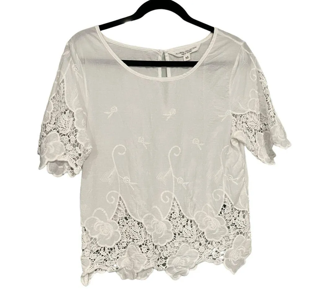Allison Collection New York Cotton Embroidered Blouse, Sz M Size M - Image 3