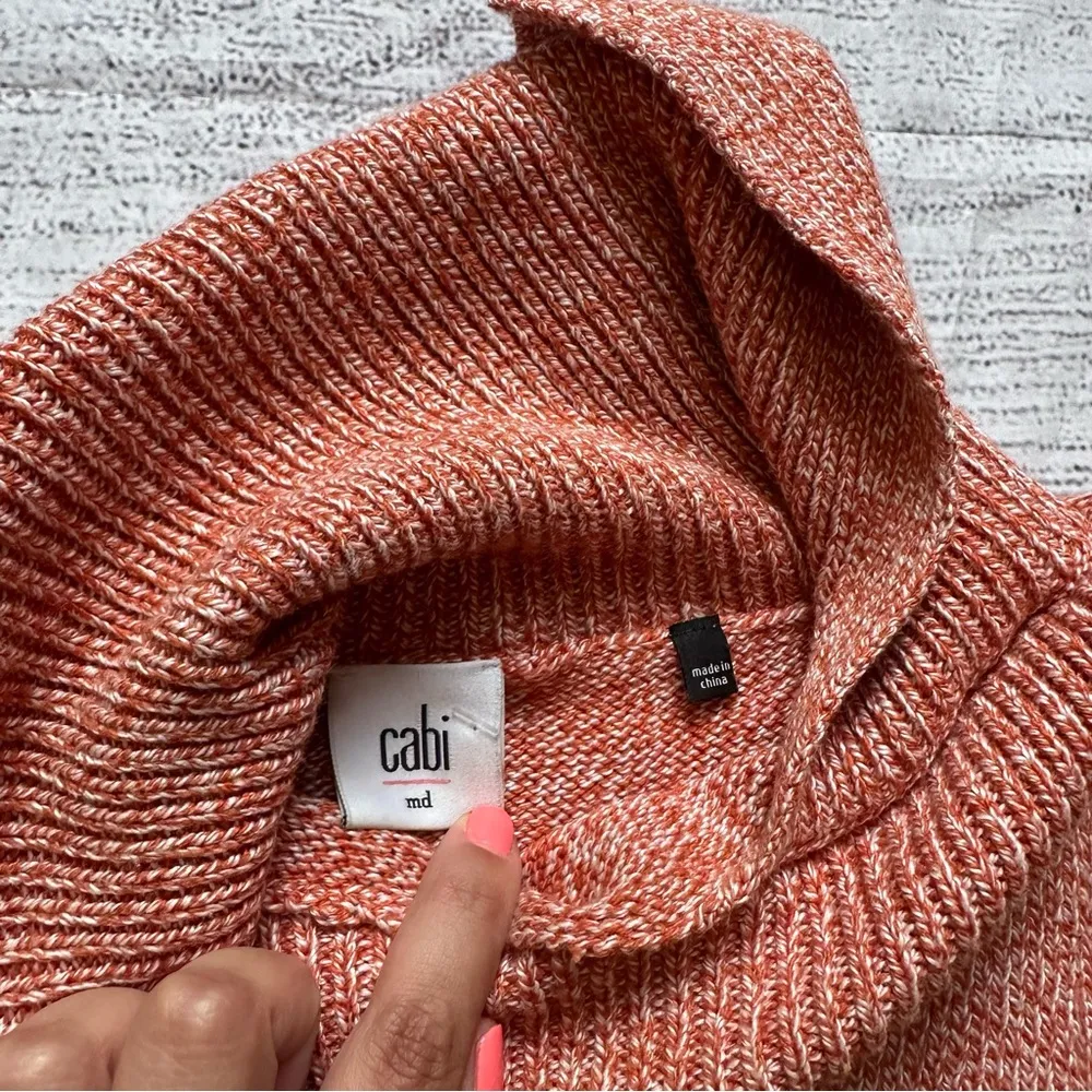 CAbi #3011 fold over collar orange pullover sweater size medium - Image 3