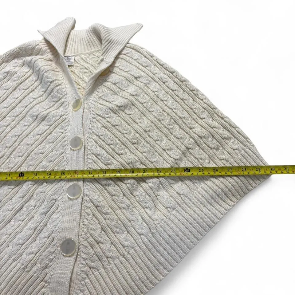 Vintage Y2K Tommy Jeans OSFM Cream Cable Knit Button Up Earthy Poncho Slip On - Image 7