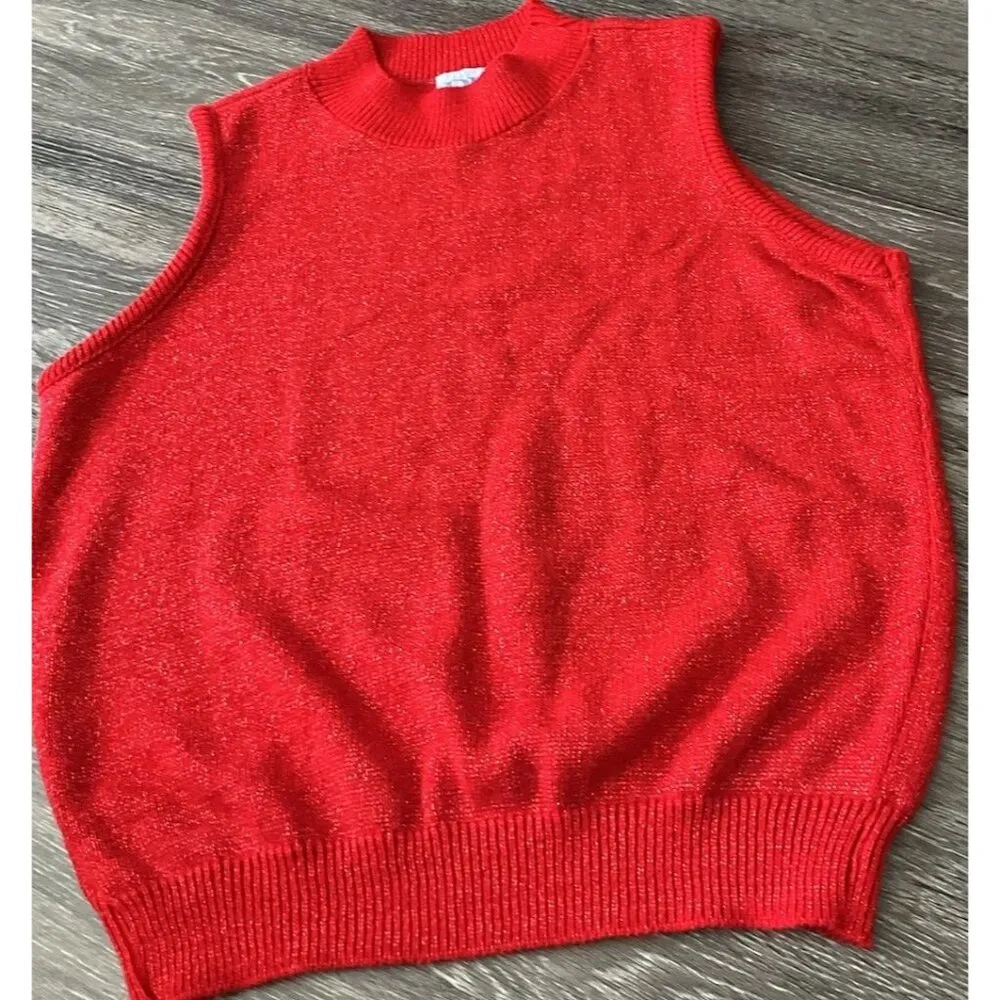 Vintage Bea Classics Women's Vest Sweater Red Glitter Sz XL Cardigan Pullover - Image 8